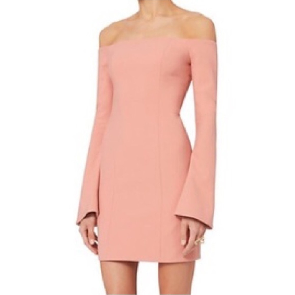 Cinq à Sept Off Shoulder Flare Sleeve Dress in Blush Pink